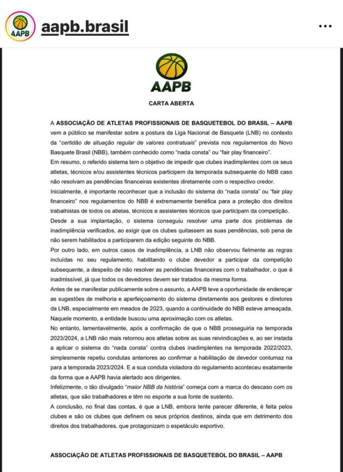 Aapb Divulga Carta Aberta Sobre Fair Play Financeiro Databasket